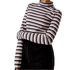 adidas Striped Turtleneck Long-Sleeve Top in Lavender and Black